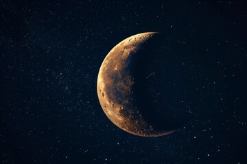 Obraz na płótnie Canvas The Illumination Of The Waxing Crescent Moon In The Night Sky