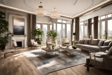 Fototapeta premium modern living room with fireplace