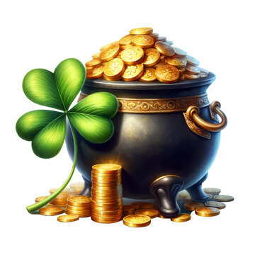 pot of gold with clover on white clip art preview