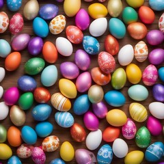 Fototapeta na wymiar Colorful painted Easter eggs on wooden background. Happy Easter