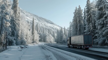 truck on the snow road