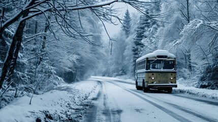Fototapeta premium snow covered road in the bus