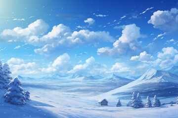 Scenic anime sky with snowy landscape. Generative AI