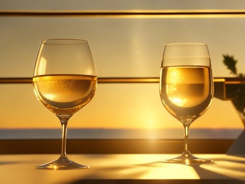 Golden Elegance: A Captivating Portrait of Timeless Sophistication with a Wine Glass Bathed in the Warm Glow of the Golden Hour, Inviting Toasts and Romance
