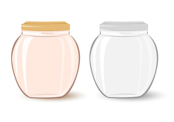 Set clear glass jars with lid.For homemade jam and canning food, preservation and conservation