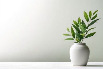 Lush Green Plant Leaves in a Sleek Ceramic Vase