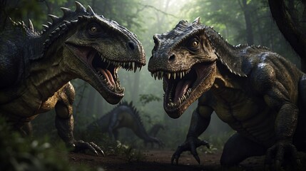Portrait of fighting dinosaurs 
