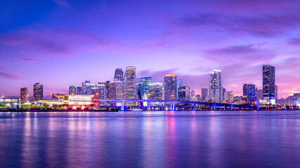 the skyline of miami during sunset, florida - 713347842
