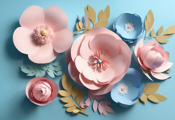 pastel paper flowers, botanical design, corner element, beautiful bouquet