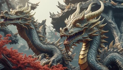 Fototapeta premium Beautiful fantasy dragon. Year of the Dragon according to the eastern horoscope