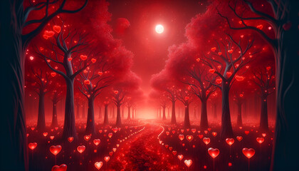 Enchanted Journey in the Red Heart Forest