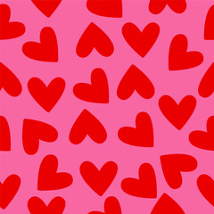 Red love heart seamless pattern illustration. Cute romantic pink hearts background print. Valentine's day. Vector design