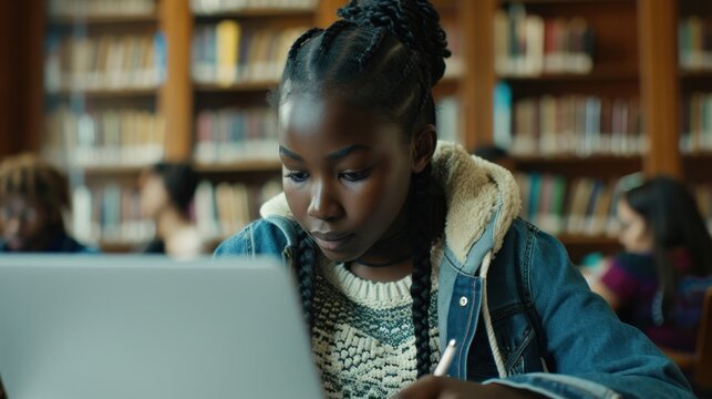 Woman Engaged in Online Learning Sitting With Laptop Computer Generative AI