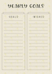 Goal planner template with woman print. Linear woman silhouette beige background blank printable sheet.