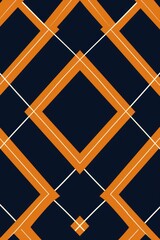 Navy argyle and orange diamond pattern, in the style of minimalist background