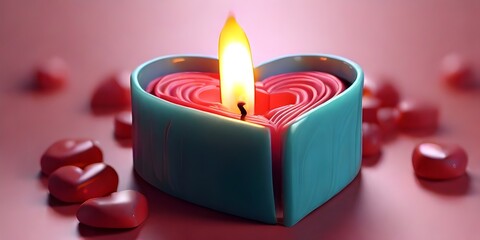 heart shaped candle on red background