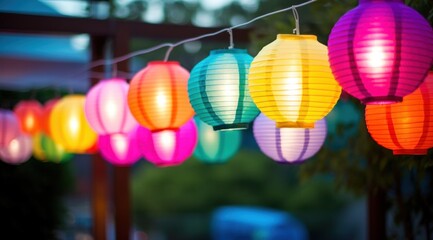 colorful paper lanterns hanged in trees