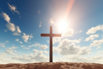 a cross is standing on a blue background