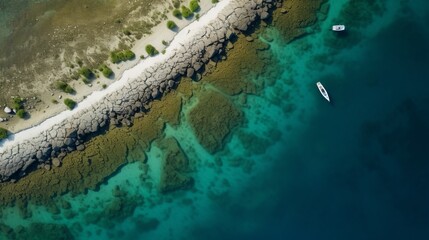 aerial view of Florida Keys or Asia. Clear azure water, transparent Water. - obrazy, fototapety, plakaty