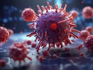 Virus landing and infesting on human tissues, animal tissues. Getting infected concept. Hand edited. 3d rendering design