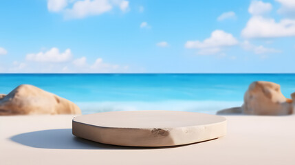 Fototapeta na wymiar Summer sand and sea product placement background with empty flat stone podium