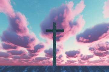 a cross is standing on a blue background