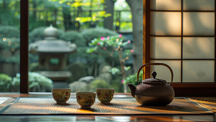 Japanese style still life with teaware  - 713353836