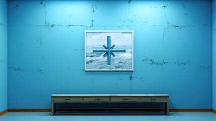 The cross blue wall with a cross  hanging UHD wallpaper