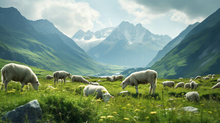 Fototapeta premium sheep in the mountains high definition photographic creative image
