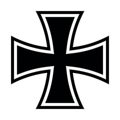 Iron cross, black and white vector silhouette illustration, isolated on white