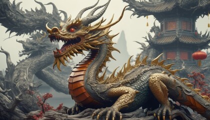 Obraz premium Beautiful fantasy dragon. Year of the Dragon according to the eastern horoscope