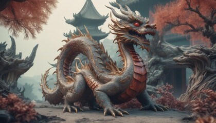 Obraz premium Beautiful fantasy dragon. Year of the Dragon according to the eastern horoscope