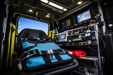 Obraz premium Ambulance car interior with emergency medical devices. Generative AI