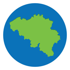 Belgium map. Map of Belgium in green color in globe design with blue circle color
