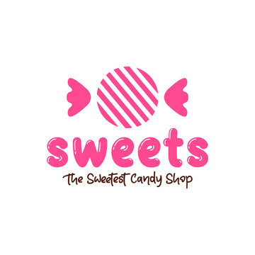 Pink sweets, candy shop logo design vector.