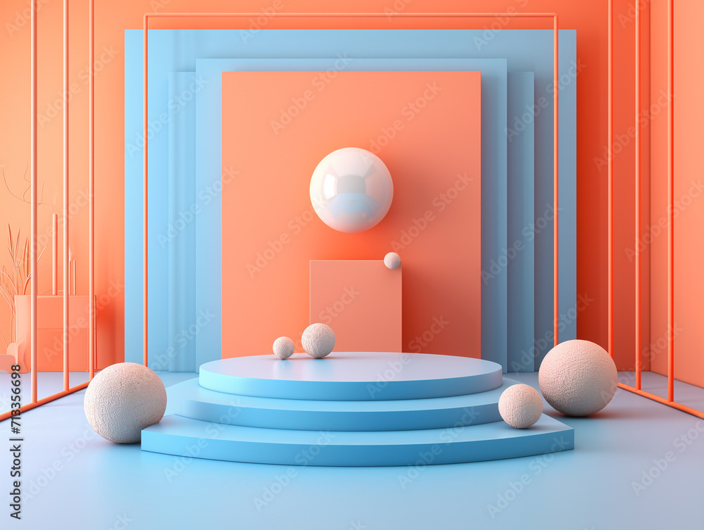 Poster 3d empty product display podium for presentations. abstract composition of colorful geometric shapes