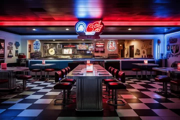 Foto op Plexiglas Vintage road cafe design interior with bar counter and neon lights. Generative AI © Nomad_Soul