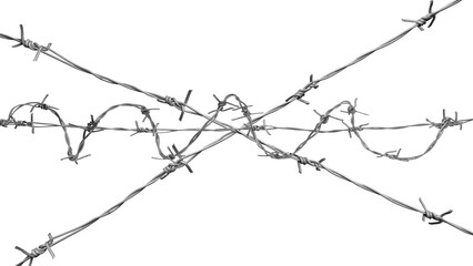 barbed wire fence on transparent backgroun