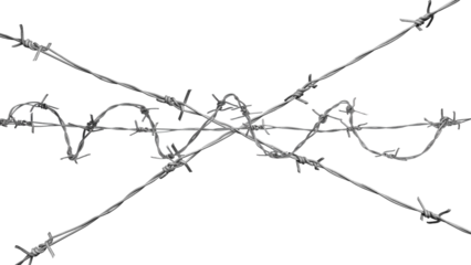barbed wire fence on transparent backgroun