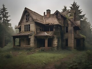 Fototapeta na wymiar Abandoned house in the forest. Generative AI