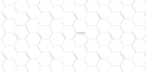 Seamless pattern with hexagonal white and gray technology line paper background. Hexagonal vector grid tile and mosaic structure mess cell. white and gray hexagon honeycomb geometric copy space.