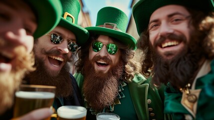 Men dressed up like Leprechauns celebrating Saint Patrick's day - obrazy, fototapety, plakaty