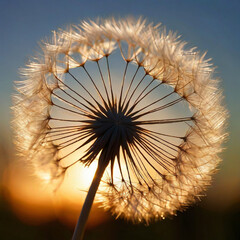Obraz premium Visualize dandelion seeds caught in the golden hour light, creating a mesmerizing whirlwind of delicate movement. ai generative