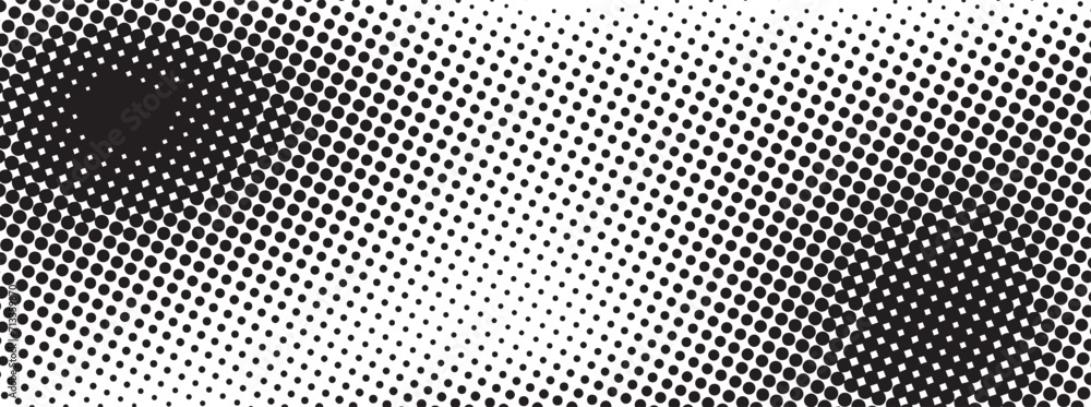 Poster black and white dotted halftone background. grunge halftone vector background in black and white col