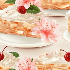 Fototapeta na wymiar Cake pattern on light background, sweet treat design, bakery theme, dessert texture for food blog