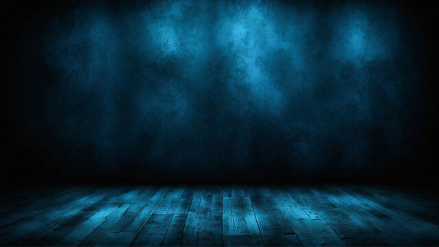 dark blue room with floor, dark blue and black texture wall with copy space, empty room for design, panorama