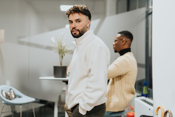 Fototapeta premium Business people collaborating in an evening meeting, discussing strategies for profit growth and market expansion.