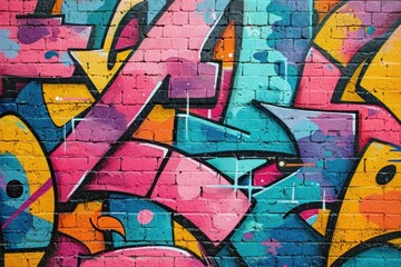 Colorful graffiti on a brick wall. Street art concept. Abstract background for design.