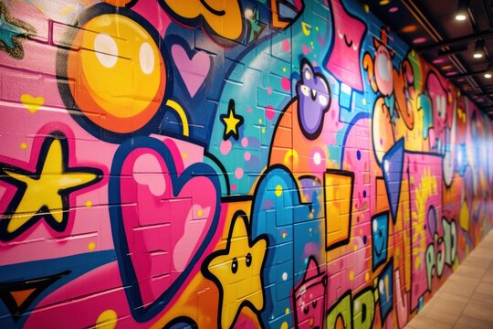 Colorful graffiti on the wall of a building in Berlin, Germany
