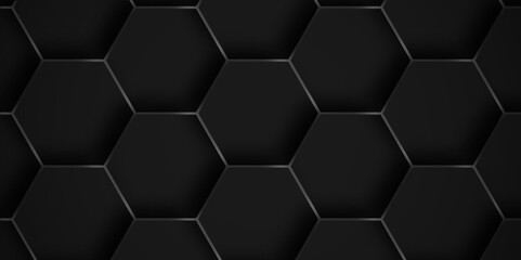 Background hexagons black Hexagonal Luxury honeycomb grid black Pattern. Vector Illustration. 3D Futuristic abstract honeycomb mosaic white wallpaper background. Abstract geometric mesh cell texture. - obrazy, fototapety, plakaty